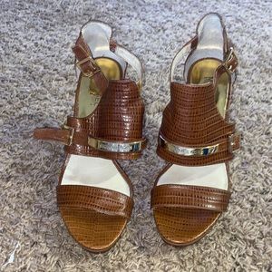 Michael Kors Brown and Gold Genuine Leather Heels